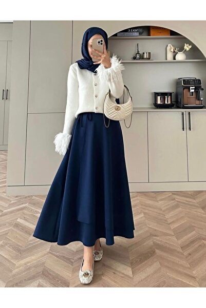 ÖZGÜN YENİ SEZON KAPAKLİ BAĞLAMAMALİ ETEK GENÇ MODELİ RENG LACİVERT