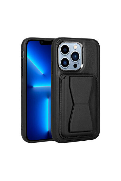 zore iPhone 12 Pro Compatible Card Holder Stand Pu Leather Msra Memo Case-Black