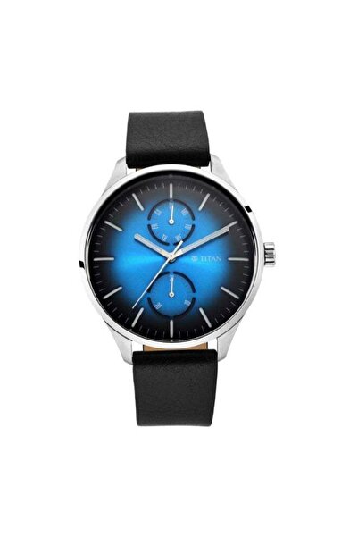 Titan Men's Watch 1833SL03 – Blue Dial, Black Leather Strap, Quartz Movement