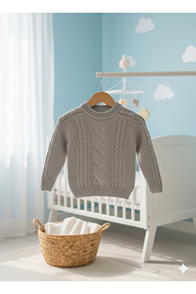 Nimini Kids Knitted Model Modern Crew Neck Unisex Baby Sweater (0-2 Years)