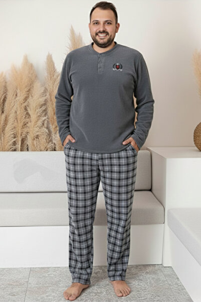 SEBOTEKS Plaid Plus Size Men's Fleece Pajama Set with Pockets 3446