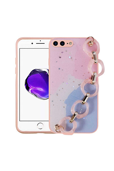 zore iPhone 8 Plus Case Glitter Patterned with Hand Strap and Holder Msra Els...