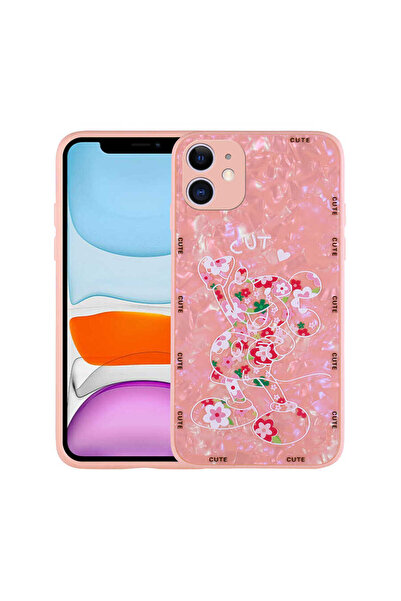 zore iPhone 11 Compatible Patterned Hard Silicone Msra Mumila Case-Pink Mouse