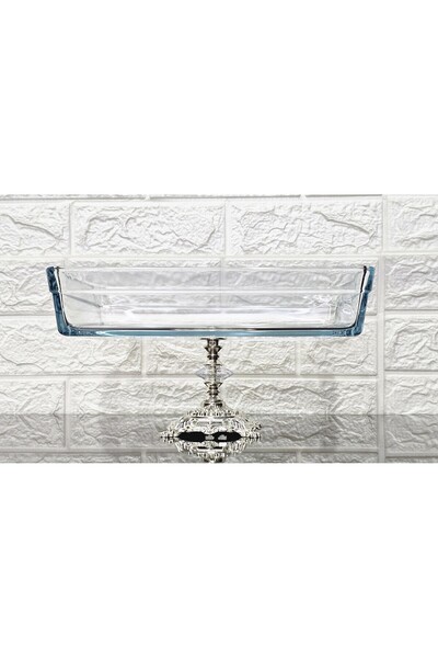 atabey home PREMIUM DİKDÖRTGEN BORCAM 28 CM DÖKÜM GÜMÜŞ AYAKLI & SUNUMLUK & S...