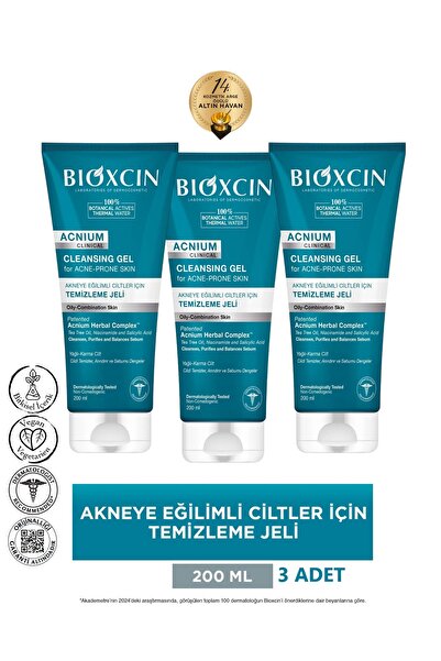 Bioxcin Acnium Sebum Dengeleyici Yüz Yıkama Jeli 3x200 ml