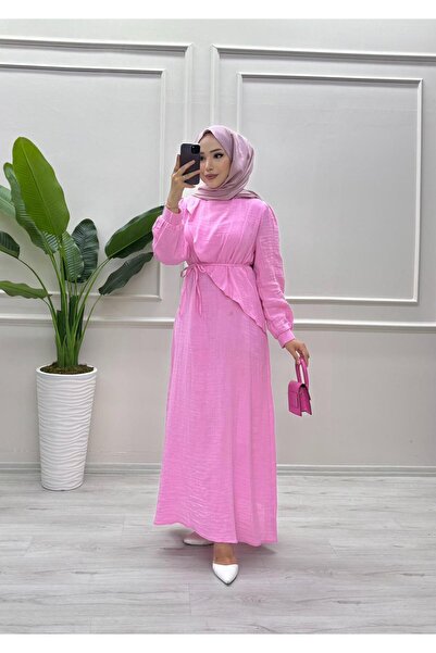 moda acar YANDAN BAĞLAMALI MÜSLİN ELBİSE
