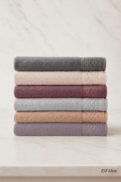 Elif Mira طقم مناشف يد ووجه مكون من 6 قطع، 100% قطن، 50×90 سم، قطن نقي