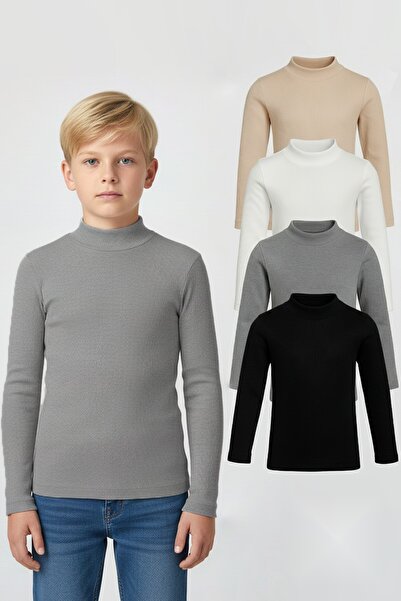 Cenanın Dolabı Erkek Çocuk 4’lü Basic Yarım Boğazlı Ribana Body Set Esnek Pam...