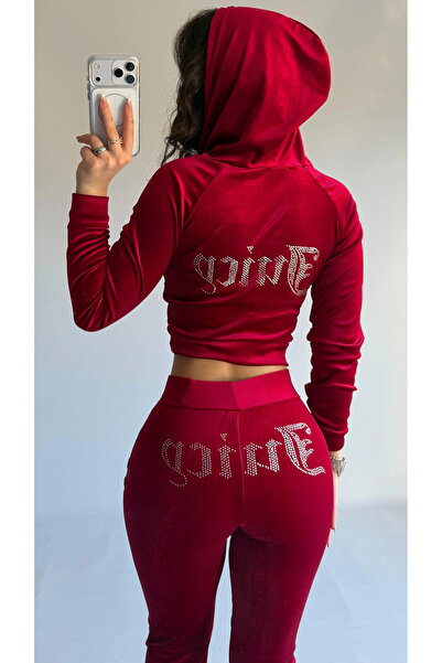 8line Red Velvet Stone Juicy Hooded Tracksuit Set