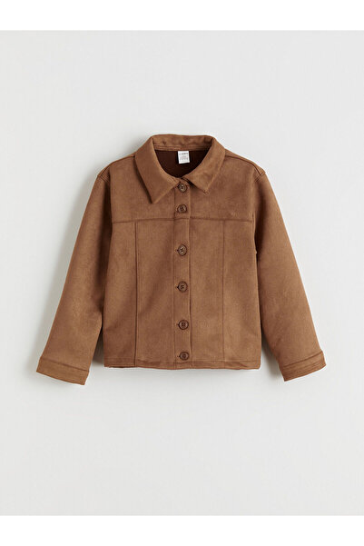 LC Waikiki سترة بناتية بمظهر جلد الغزال البني