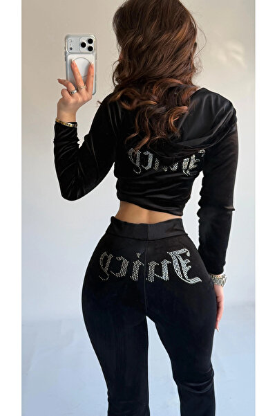 8line Σετ αθλητικής φόρμας Juicy με κουκούλα από μαύρη βελούδινη πέτρα