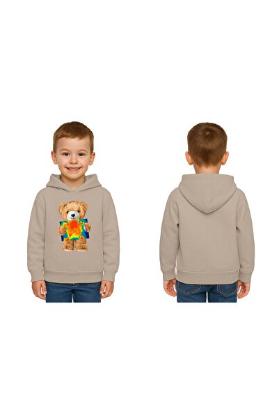 SEDİRLİ Унисекс детска суитшърт с качулка и принт на мече с 3-нишко набрани р...