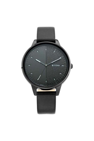 Titan ساعة نسائية للعمل 2648NL01 - مينا متدرج أسود، سوار من الجلد الأسود