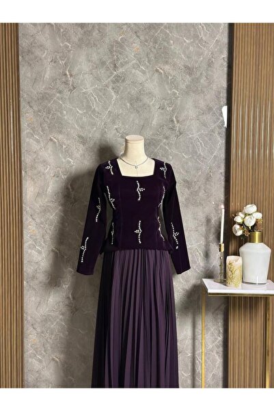 vanus fashion 6695- فستان سهرة طويل ( لونين )