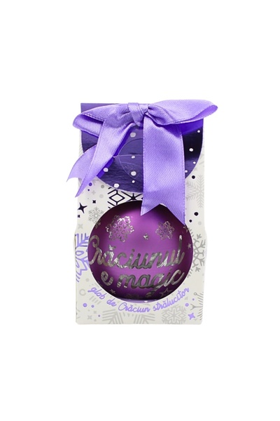 Gift Design Glob de Crăciun, cu LED, culoare violet, mesajul „Crăciunul este magic”