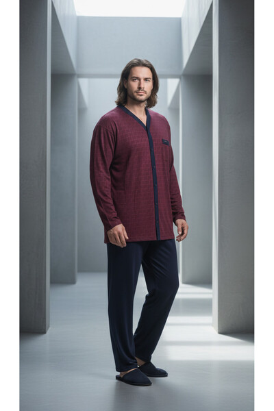KLY Battal Boydan Buttoned V-Neck Men's Pajama Set