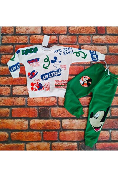 ALYA BUTİK طقم رياضي للأولاد من أليا بوتيكس بنمط ميكي ماوس باللون الأخضر مكون...