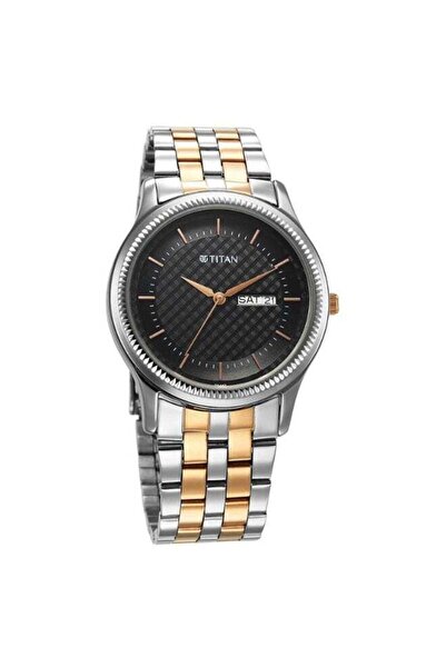Titan ساعة رجالية 1824KM02 - علبة معدنية عصرية، مينا أنيق، سوار مريح