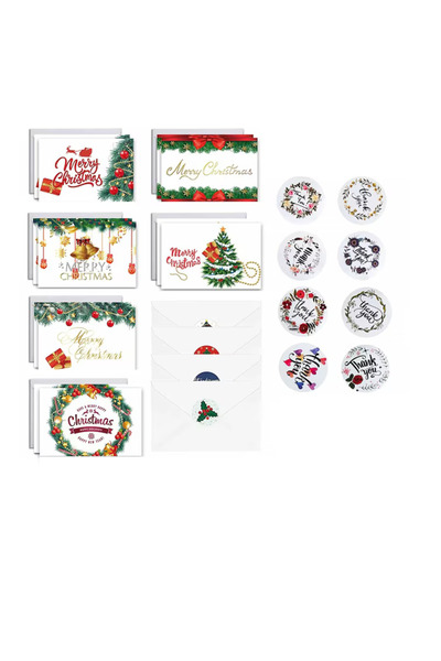 OEM Set 12 felicitari de Craciun cu plicuri si stickere, 10 x 15 cm, hartie, ...