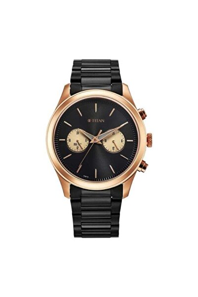 Titan ساعة رجالية 1805KM12 - علبة معدنية أنيقة، مينا عصري، سوار قابل للتعديل