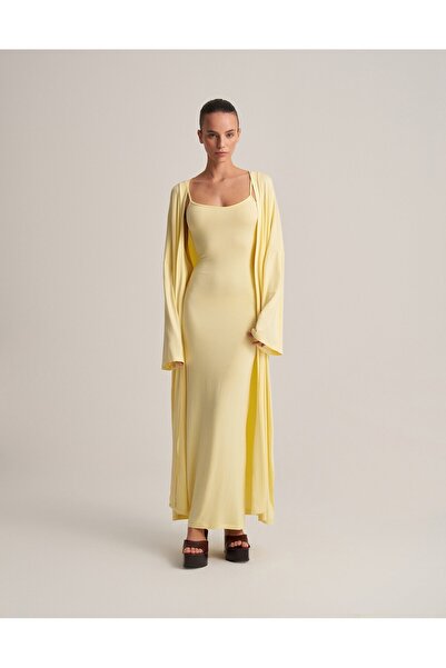 lessandromance KEMERLİ KOMBİNE UZUN KİMONO TEREYAĞ SARISI