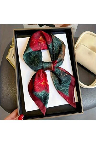 Accessories Hei Green Red Patterned Stylish Silk-Look Women's Accessory Scarf Foulard