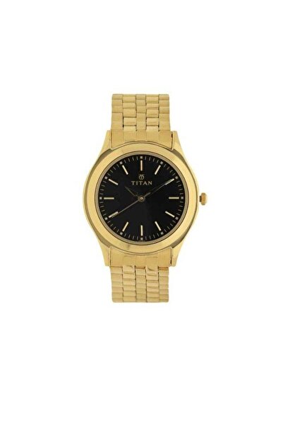 Titan Men’s Watch 1648YM03 – Black Dial, Golden Stainless Steel Strap