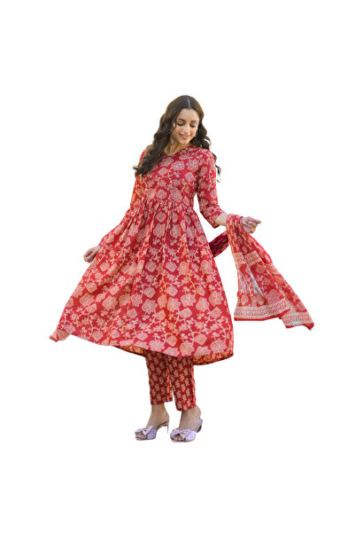 MYSMAR طقم سالوار كاميز ودوباتا قطني وردي - ALV2017 | وردي