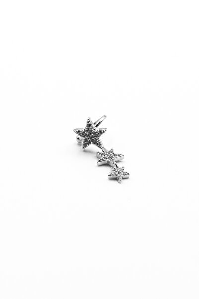 Sose Moda Üçlü Yıldız Zirkon Earcuff Kıkırdak Küpe – Gümüş, Sıkıştırmalı, Ant...