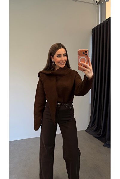 elif teke Dk Scarf Detailed Knitwear Sweater Brown