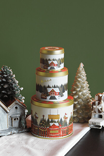 Sarkap Home Yılbaşı Caddesi 3’lü Metal Saklama Kutusu Seti