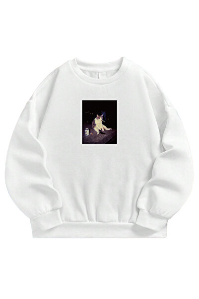 SVART WEAR تيشيرت تيرياكي كات مطبوع قصة فضفاضة للجنسين