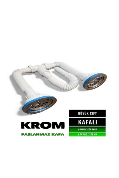 Nalbur Bakkal Çöpmak Körüklü Sifon Çiftli Büyük Kafa Evye Sifonu Lavabo Gider...