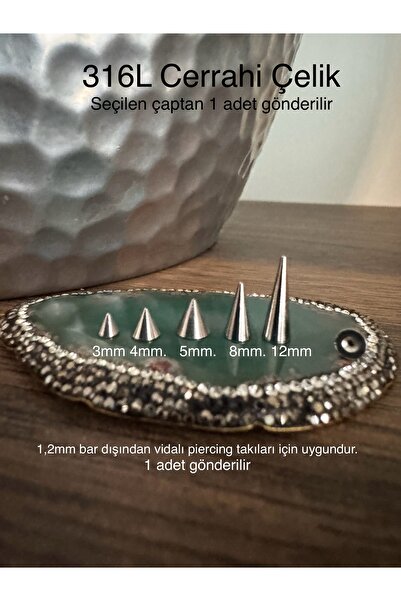 Bylin %100 316 l Cerrahi Çelik Piercing Spayk Uç 1 Adet-16g (BAR KALINLIĞI 1,2MM PİERCİNGLER IÇİN)