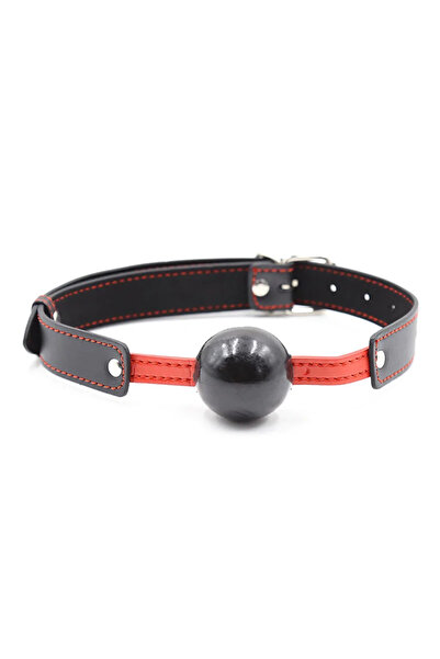 Ohmama Calus cu bila BDSM, Ball Gag Fetish, curea reglabila, piele ecologica, negru/rosu