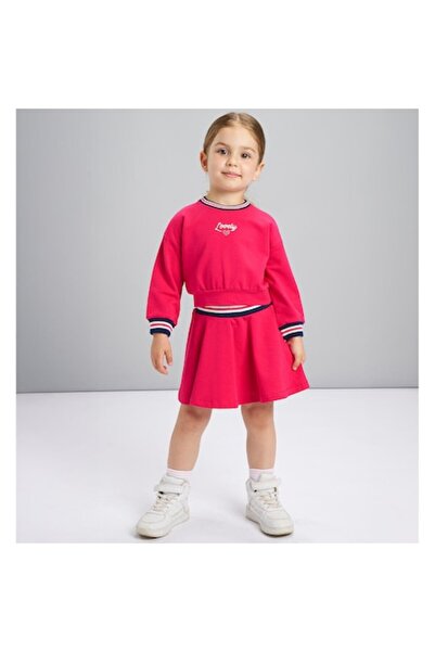 İDO I Do girls' set, stretch cotton hoodie and skirt, Red, 128 cm