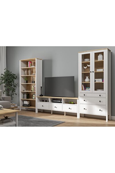 Sakura Ahşap Hunerika HELEN SET 1 vitrin-tv ünitesi-kitaplık takım -Wood Beya...