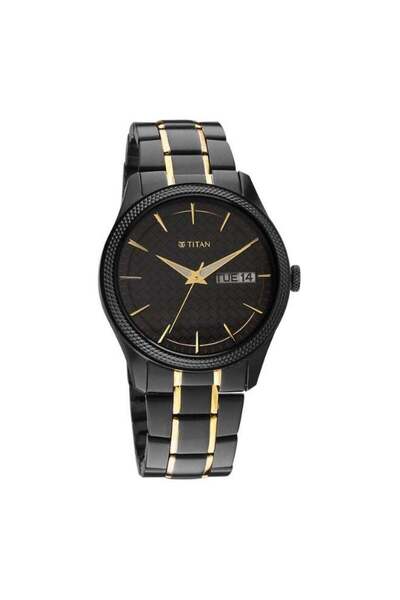 Titan ساعة رجالية 1805KM10 - علبة معدنية مصقولة، مينا عصري، سوار قابل للتعديل