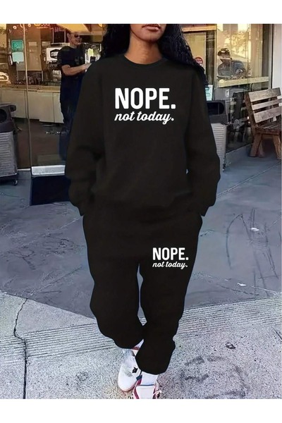 Josette Set de pantaloni de trening cu guler rotund supradimensionat cu impri...