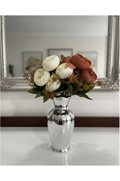 ENRUFLORA زهرة الفاوانيا بلون الكريم والطوب، عبوة من قطعتين، 27 سم، لتزيين ال...