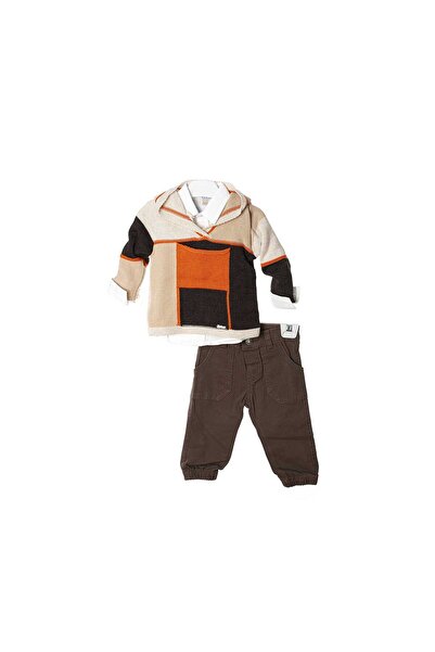 Kidopo Geometric set with sweater, shirt and pants - Orange