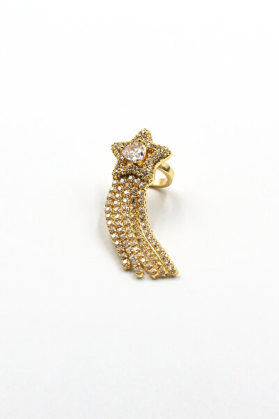 Sose Moda Işıltılı Zirkon Taşlı Yıldız Earcuff – Gold, Sıkıştırmalı ve Anti A...