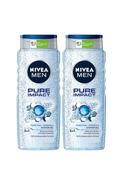 Nivea Men Set 2 x Gel de Dus Pure Impact, cu Microparticule, 500 ml
