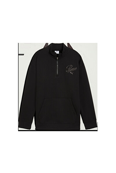 Puma ESS SCRIPT Half-Zip Crew Erkek Siyah Sweatshirt
