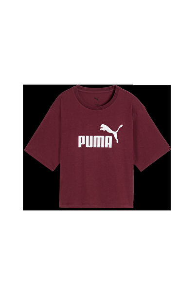 Puma Ess Cropped No. 1 Logo Tee Women's Burgundy T-Shirt