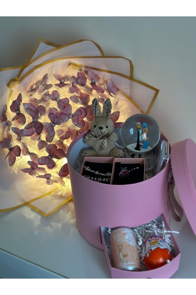 Maide Jewelry Sevgiliye Arkadaşa Özel Hediye Kutusu Kelebek Buketi Ledli Yeni...