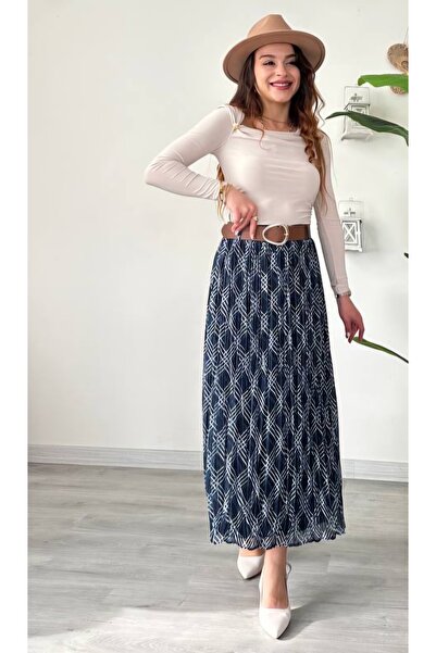 Şamdan Belted Patterned Lined Chiffon Skirt