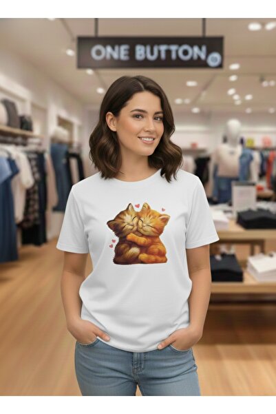 one button Tricou unisex cu design special cu pisici drăguțe, cu gât rotund, ...