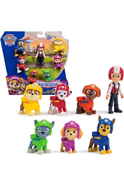PAW PATROL مجموعة هدايا شخصيات لعبة الإنقاذ الجوي، تتضمن 7 شخصيات قابلة للتجم...