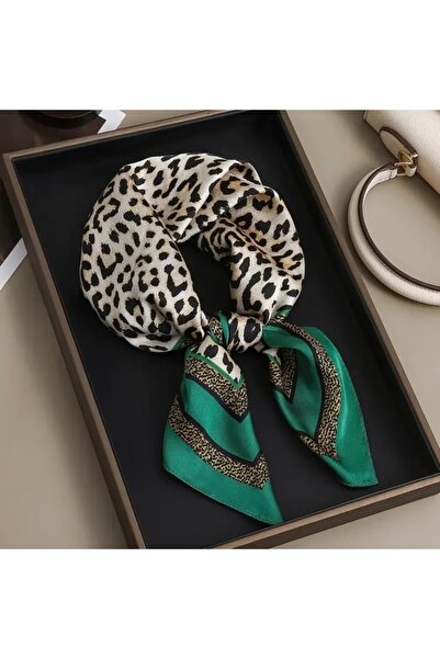 Accessories Hei Green Leopard Print Stylish Silk-Look Women's Accessory Scarf Foulard